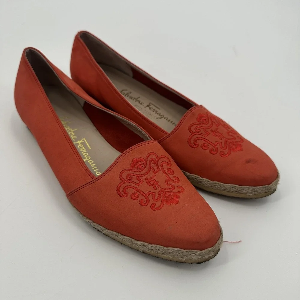 Salvatore‎ Ferragamo Shoes Womens Size 6 Espadrille Flats Embroidered Slip On